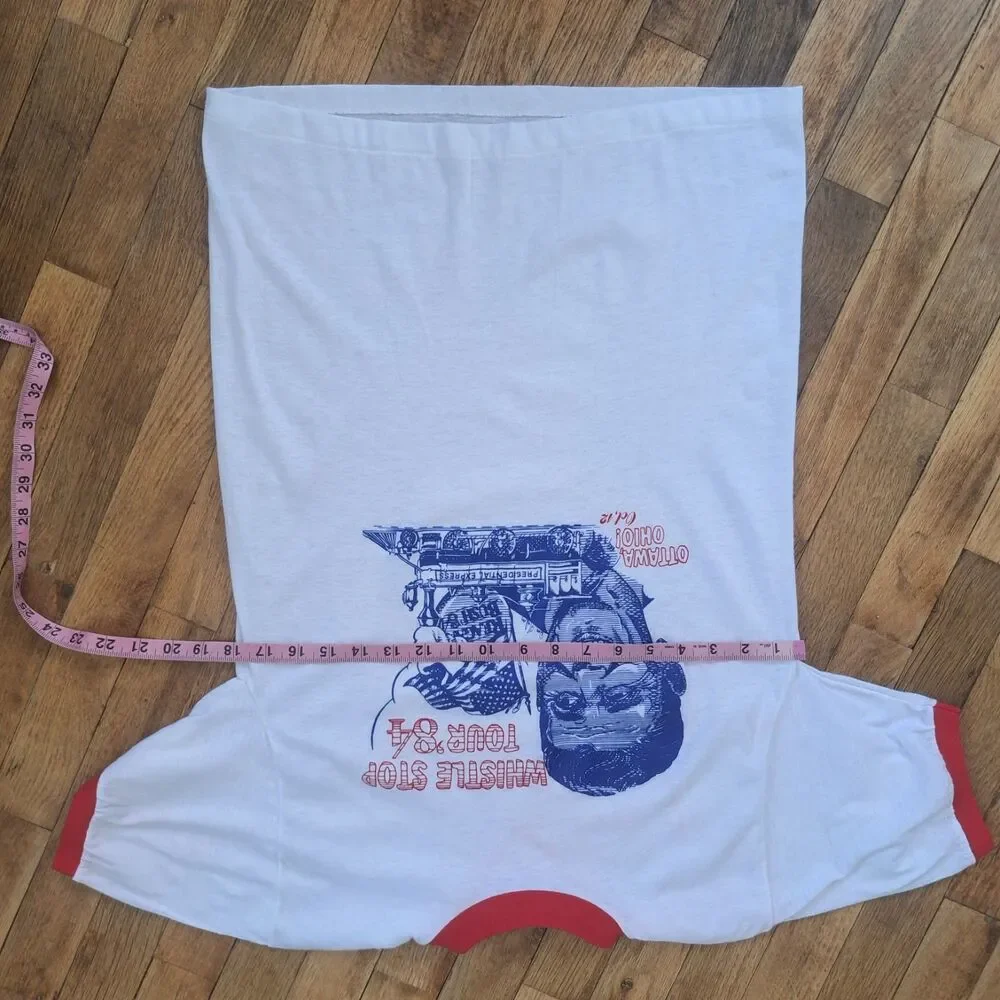 Vintage Political Campaign Ringer TShirt 1984 Reagan Bush Whistle Tour FLAW READ